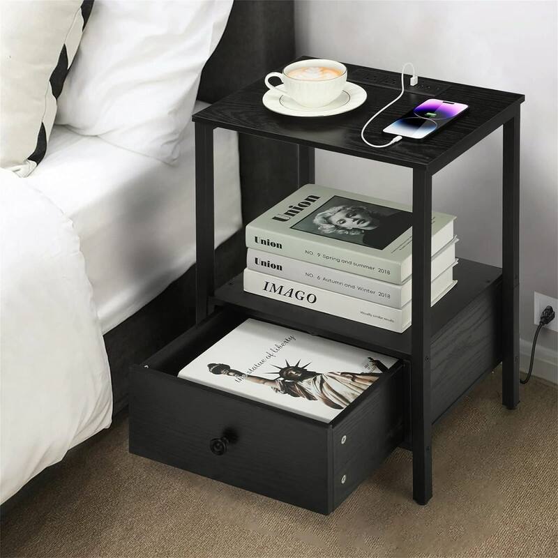 Side Table with Charging Station - 11.8"D x 15.7"W x 23.6"H
