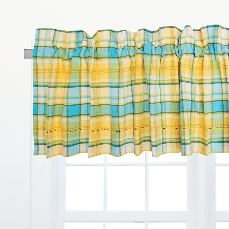 Citrus Mist Plaid Window Curtain Valance Set of 2 - 15.5 x 72