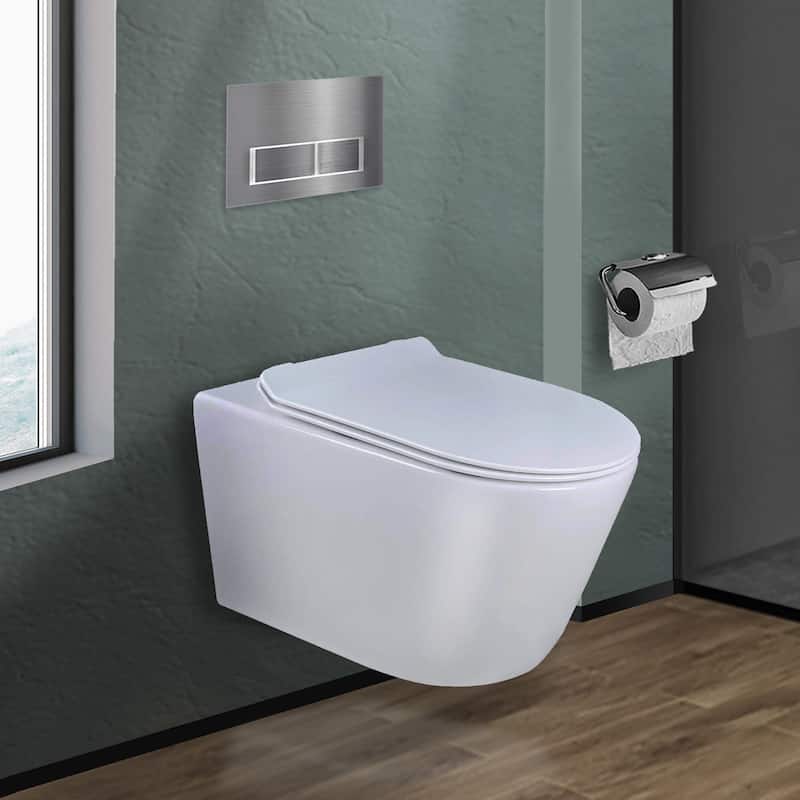 In-Wall toilet Combo Set - Toilet, Tank (2 x 6 Wall), Carrier System - Chrome Rectangular - Push Plates (Plastic) - White Bowl