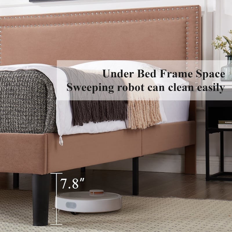 VECELO Upholstered Bed Frames with Height Adjustable Headboard