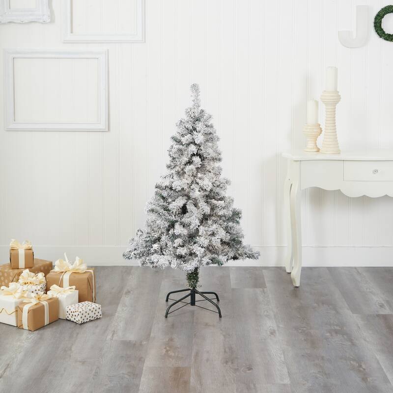 4ft. Flocked Spruce Artificial Christmas Tree - Compact Winter Wonderland Holiday X-Mas Accent