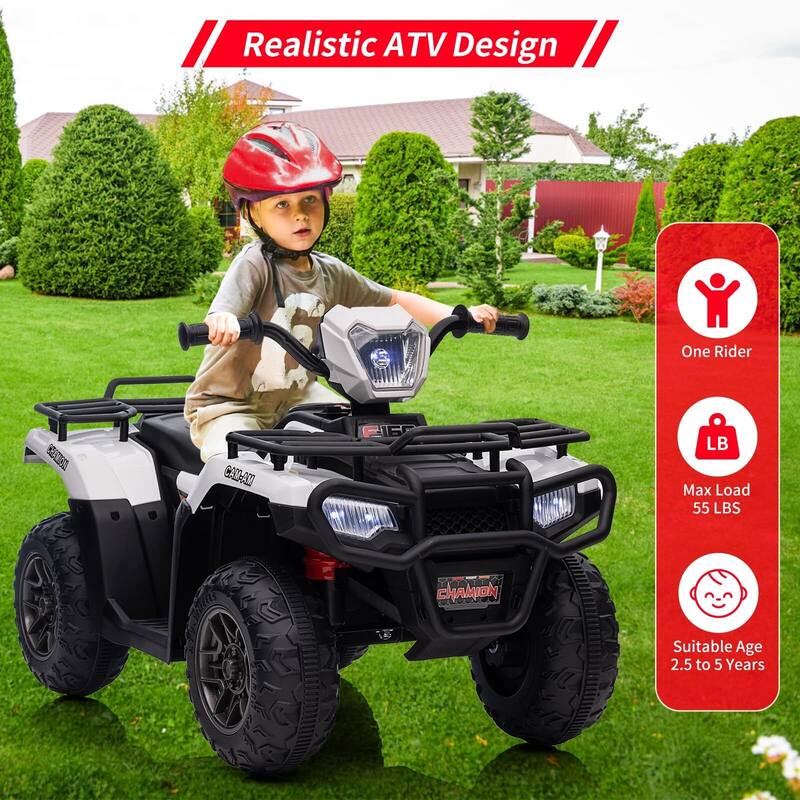 12V Battery-Operated Kids ATV, Dual Speed Adjustment, LED Light, Music, USB