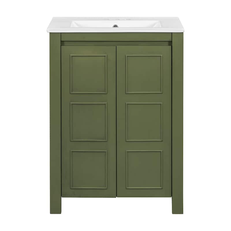 24" Vintage Style Small Bathroom Vanity with Ceramic Sink