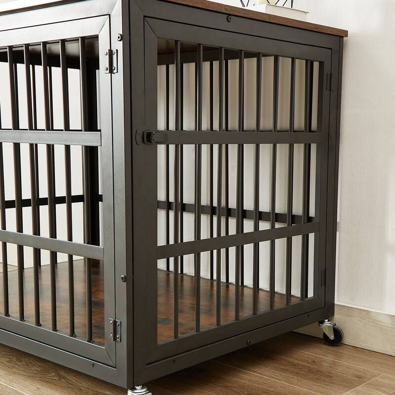Decorative Pet House, Dog Crate Furniture with Iron Frame Door and wheels