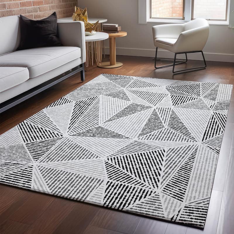 Premium Washable Super Soft Contemporary Mosaic Mayfield Rug - Pewter - 3' x 5' - Rectangle
