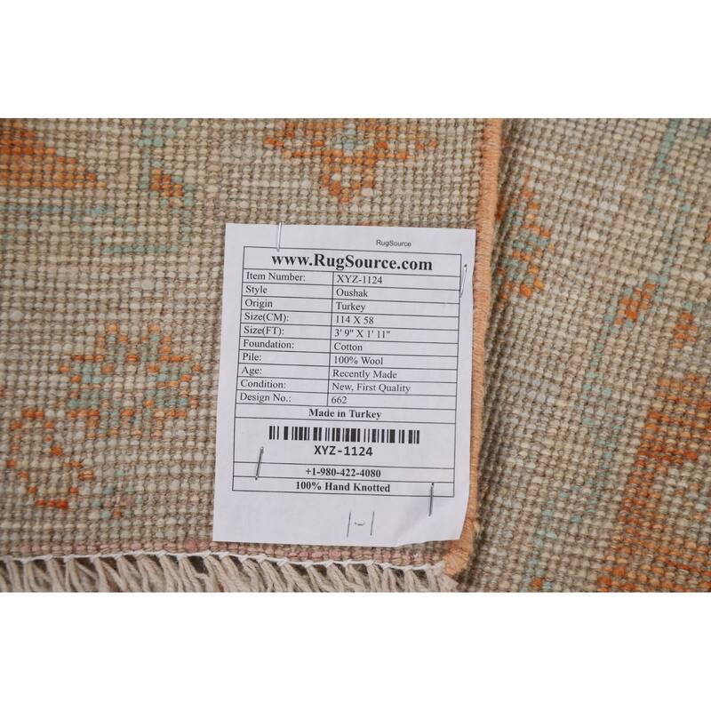 Muted Traditional Oushak Turkish Oriental Rug Wool Hand-knotted Carpet - 1'11" x 3'9"