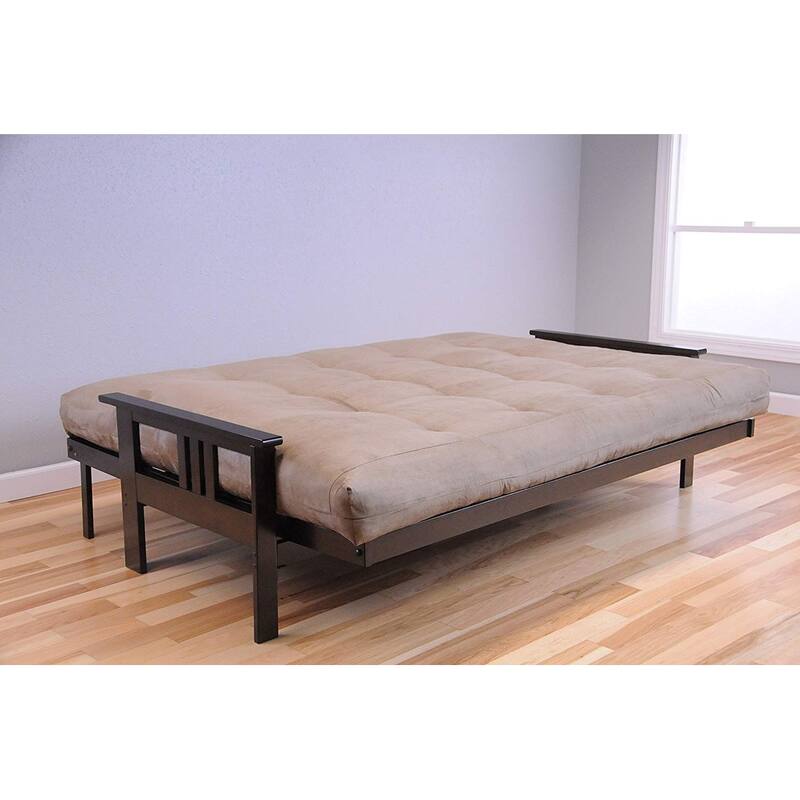 85 in. Espresso/Suede Peat Polyester Upholstered Queen Size Futon Set with Mattress
