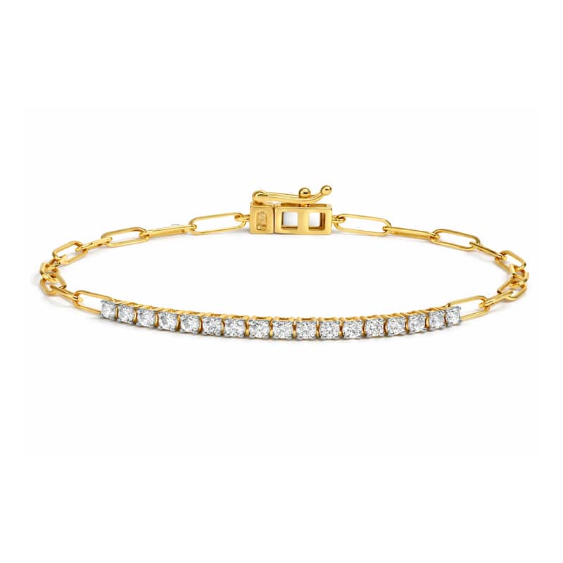 Auriya 14K Gold Round Cut Lab Grown Diamond Station Tennis Bracelet 1.00ct. tw. (F-G, VS) - White - Yellow