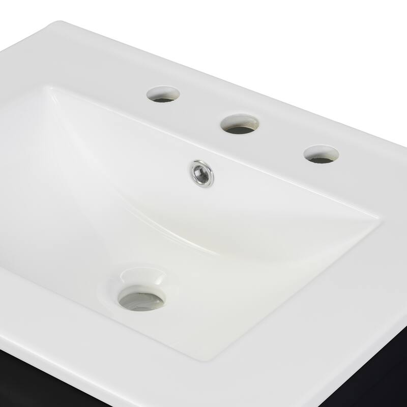 Small Bathroom Vanity with Ceramic Sink, Bathroom Cabinet with 2 Soft Close Doors & Drawers, Freestanding Storage Cabinet