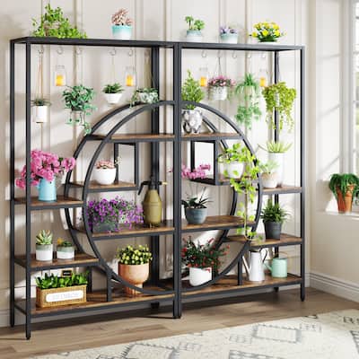 7 Tier Indoor Plant Stand Half Moon Shaped Plant Shelf with 6PC S Hanging Hooks for Home Garden, Balcony, Patio