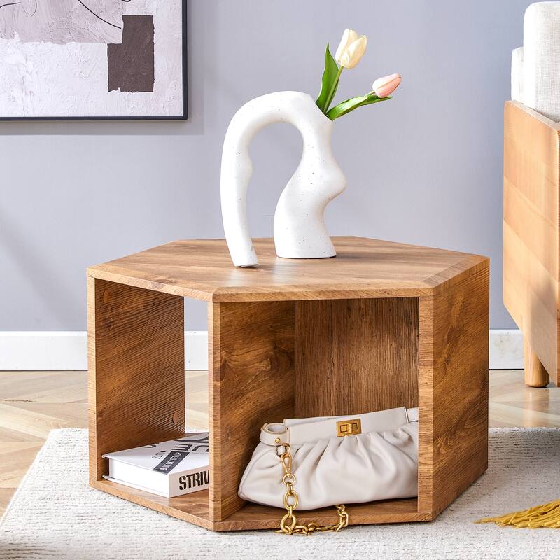 Modern Coffee Table Dining Table with Clean Lines & Wood Grain, Stand-Up Accent Table with Easy Assembly