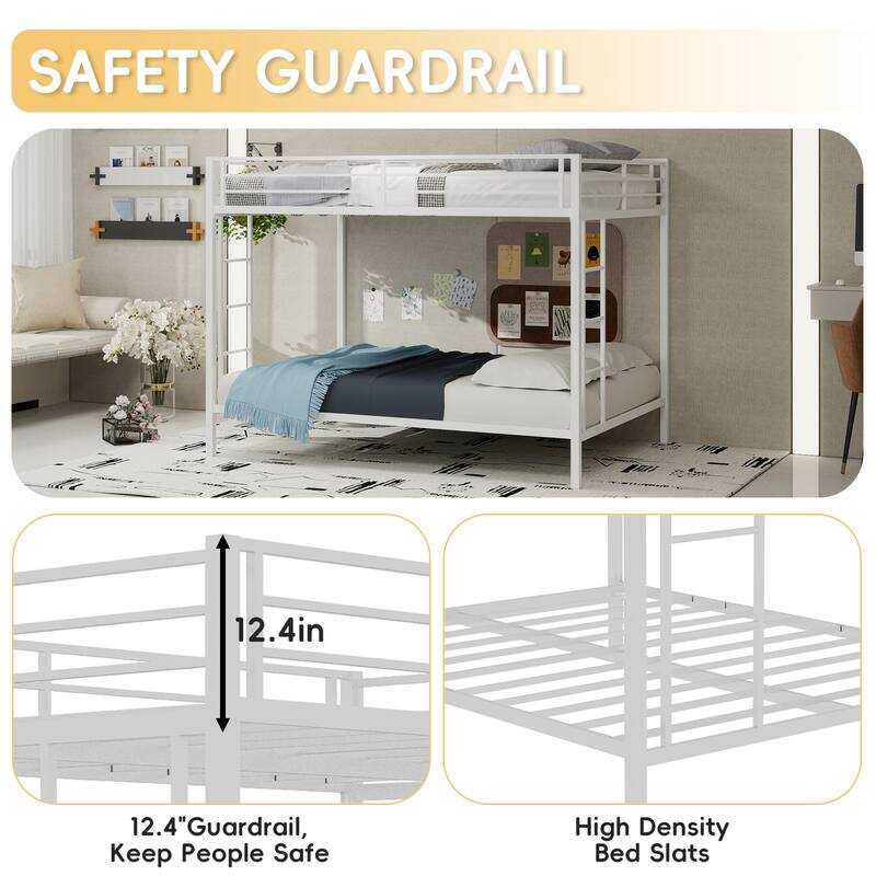 Full/Queen Metal Bunk Bed with Heavy-Duty Square Tube Frame, Dual Sleeping Areas, Space-Saving Design for Shared Rooms