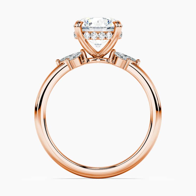 Auriya 14kt Rose Gold Lab Grown Round Diamond Engagement Ring with Half Sunburst Marquise Accents (F-G, VS)