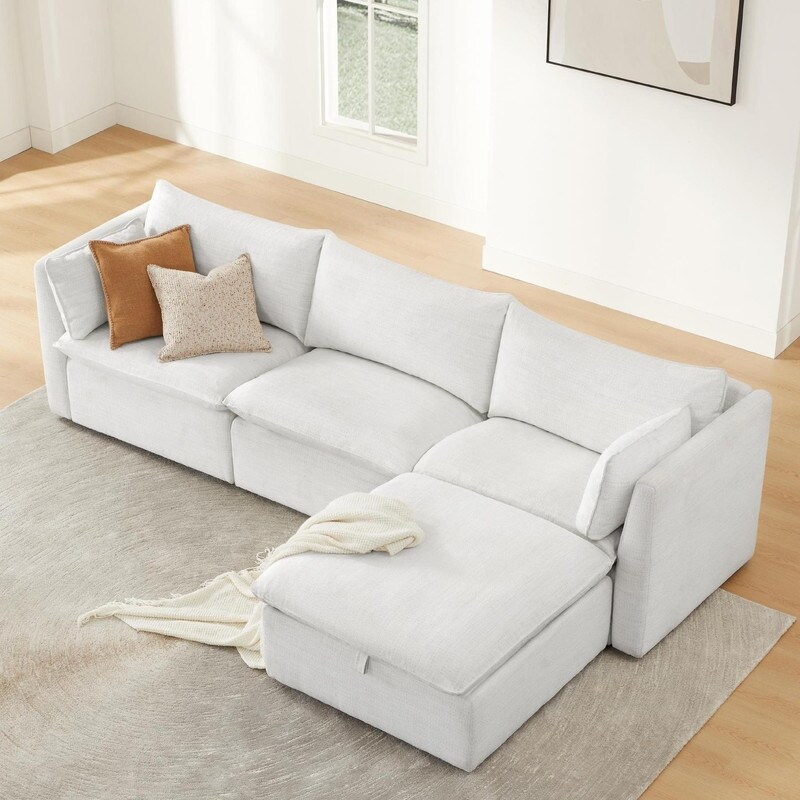 Large Down Filled Corner Sectional Sofa Couch with Ottoman for Living Room Set