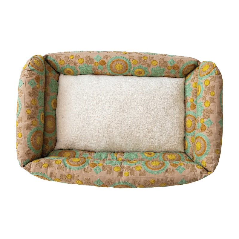 Cotton and Sherpa Pet Bed with Floral Design