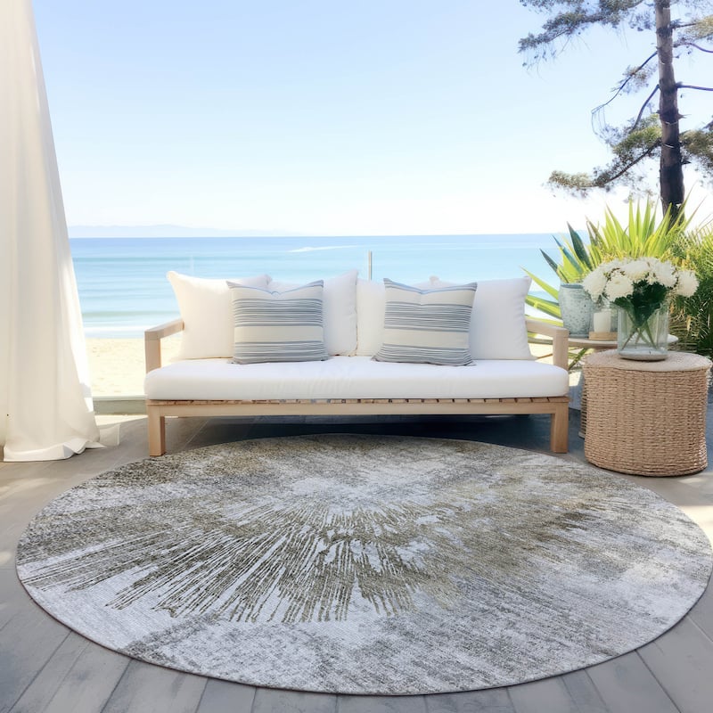 Machine Washable Indoor/ Outdoor Chantille Contemporary Starburst Rug - Taupe - 8' x 8'