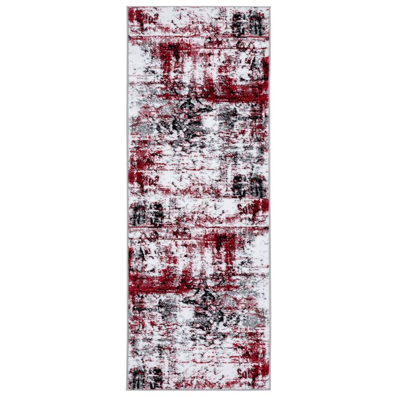 Samos Collection Abstract Area Rug - 2'2" X 7'8" - White/Red