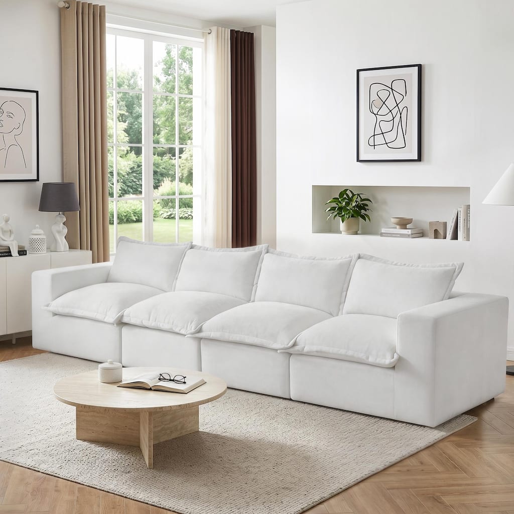 147.9" W Pillow-Top Chenille Upholstered Sofa Comfy Cloud 4 Seater Sofa