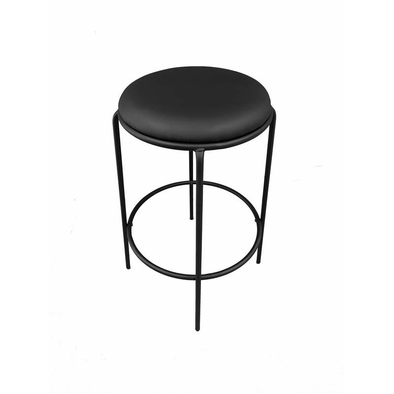 Neni 30 Inch Barstool Set of 2, Round Cushioned Seat, Black Faux Leather