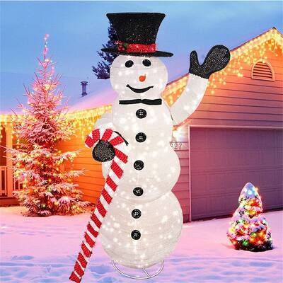 4.3Ft Outdoor Lighted Snowman Christmas Decoration, Tinsel Collapsible Snowman With 120 Led Lighted And Top Hat