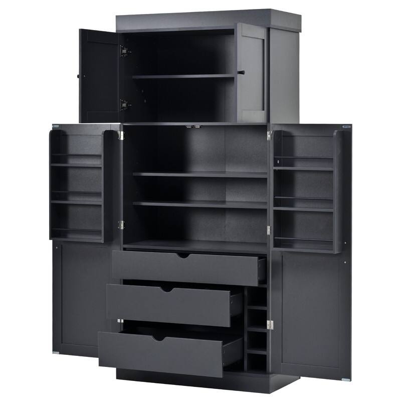 Freestanding 77"Tall Kitchen Pantry with Adjustable Shelves,Door Shelves, Drawers and Wine Racks