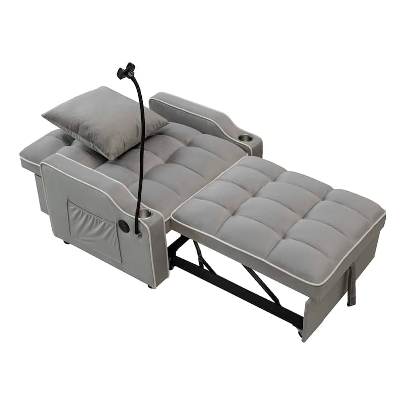 Convertible Single Chair Bed, Sleeper Sofa Bed with Phone Holder & USB Ports,Pull Out Couch Bed with Adjustable Recliner