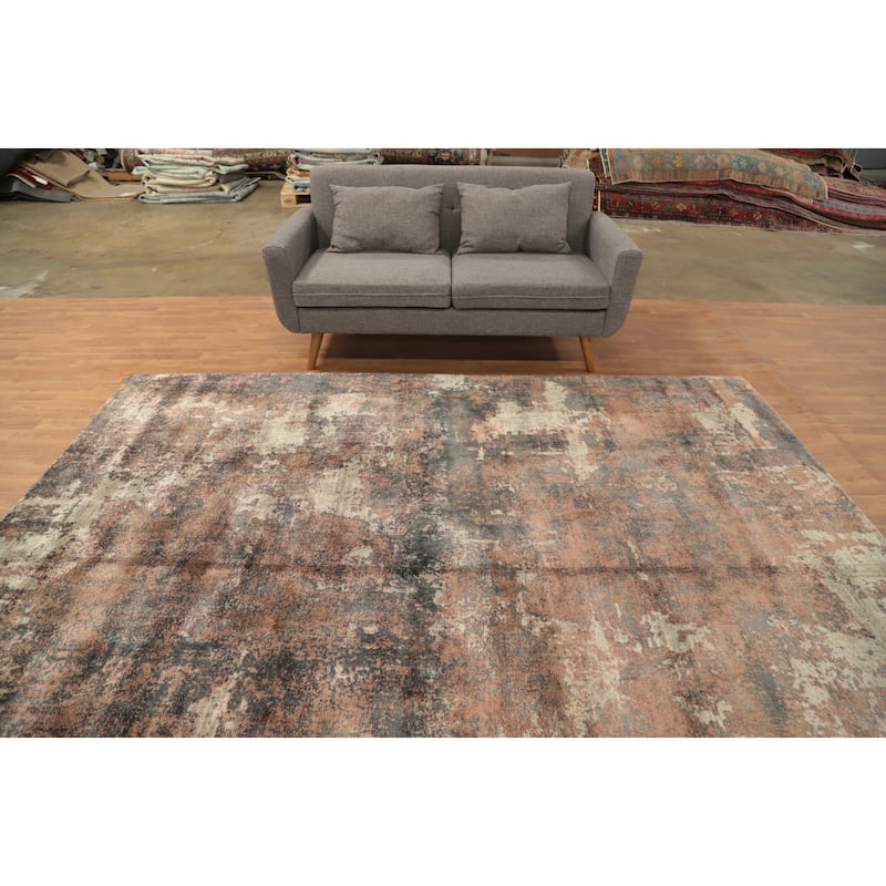 Hand Knotted Oriental Viscose Silk Carpet Modern Abstract Oranges & Rust Abstract Area Rug - 9' 10'' X 8' 3''