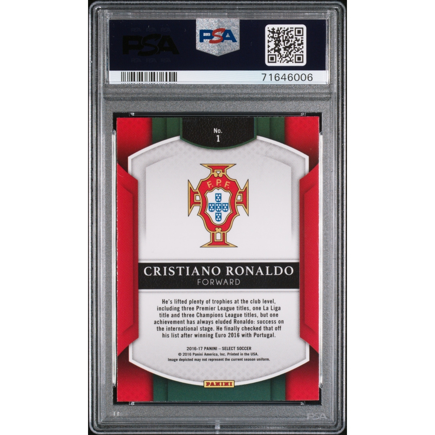 graded ronaldo card Cristiano 2016 Panini Select Soccer #1 PSA 10 - Black - 8'6