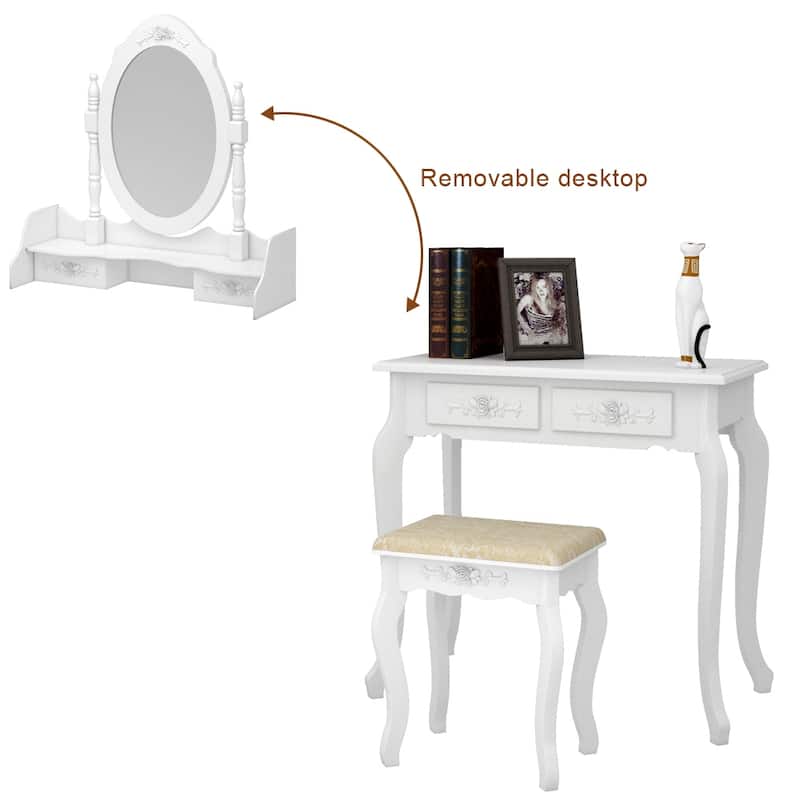 56" Mirror Dressing Vanity Table Makeup Desk with Stool White - (29.52 x 15.75 x 56.1)"
