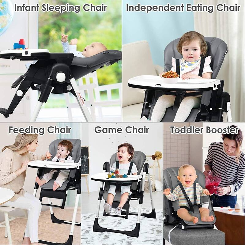 4 in 1 High Chair-Booster Seat with Adjustable Height and Recline - 21 x 28 x 41 inch (MAX)