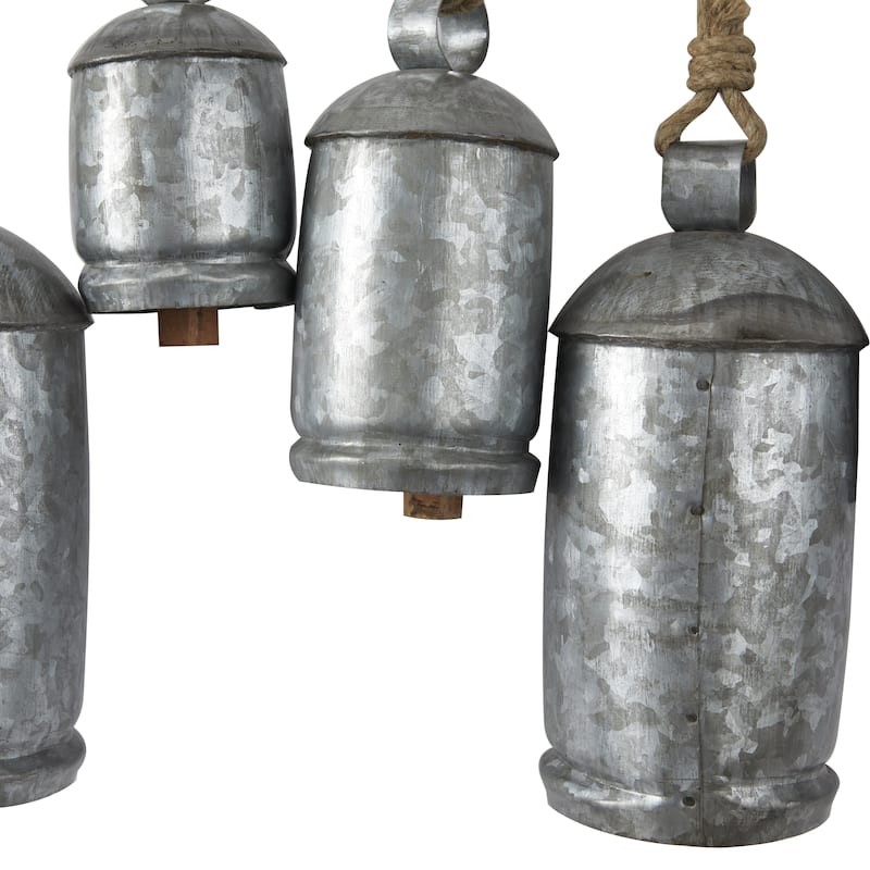 Bronze or Gray Metal Tibetan Inspired Decorative Cow Bell with Jute Hanging Rope and Rod