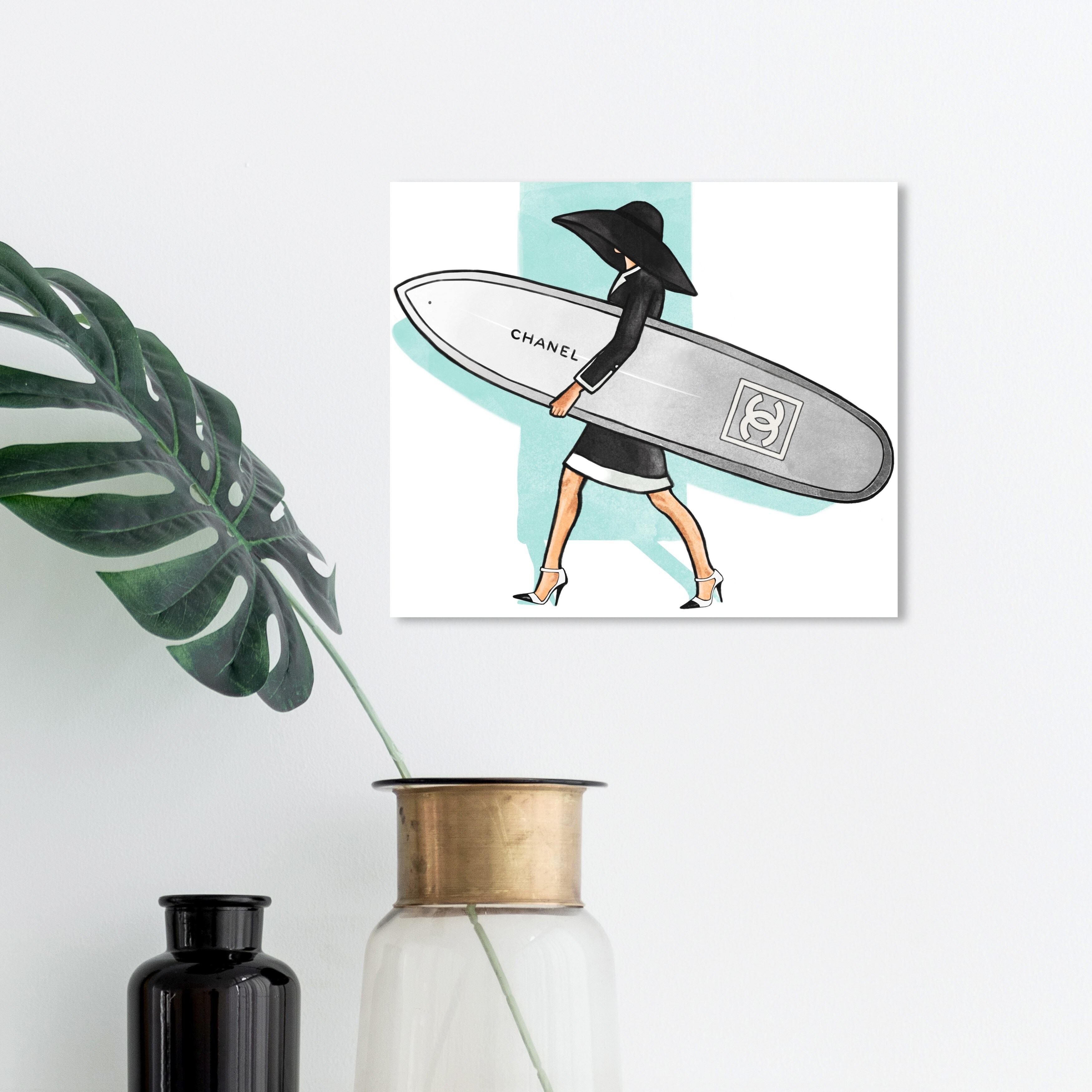 Oliver Gal Fashion and Glam Wall Art Canvas Prints 'Surfer Girl' Lifestyle  - Black, Gray - Bed Bath & Beyond - 30764826