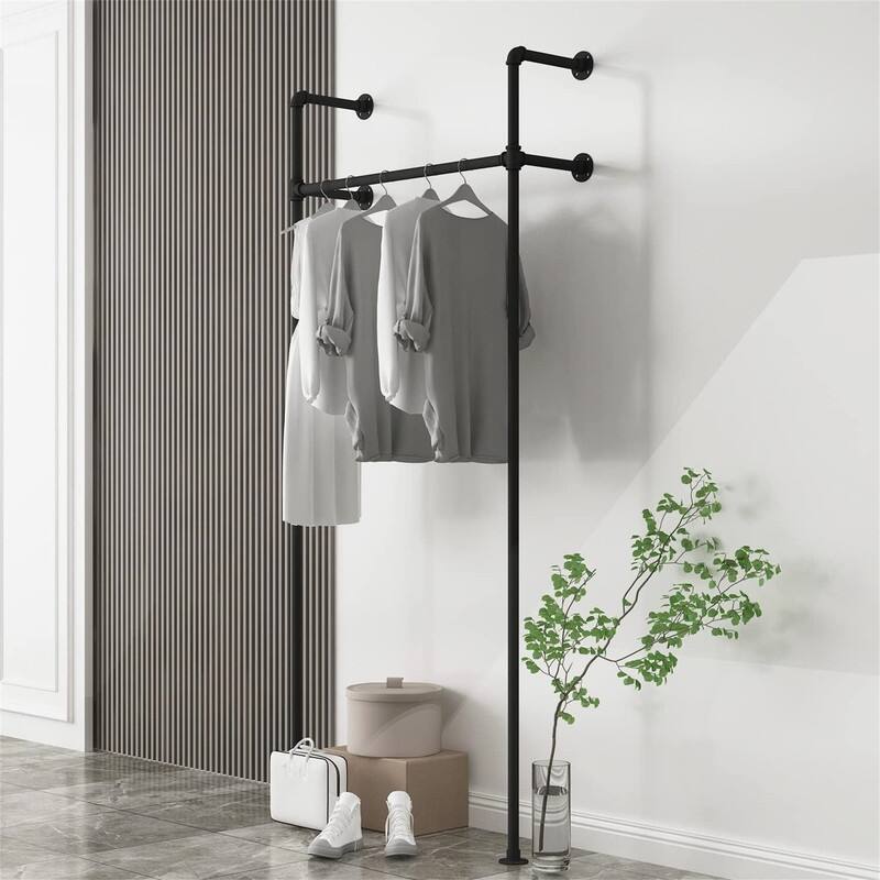Industrial Pipe Clothing Rack On Wall
