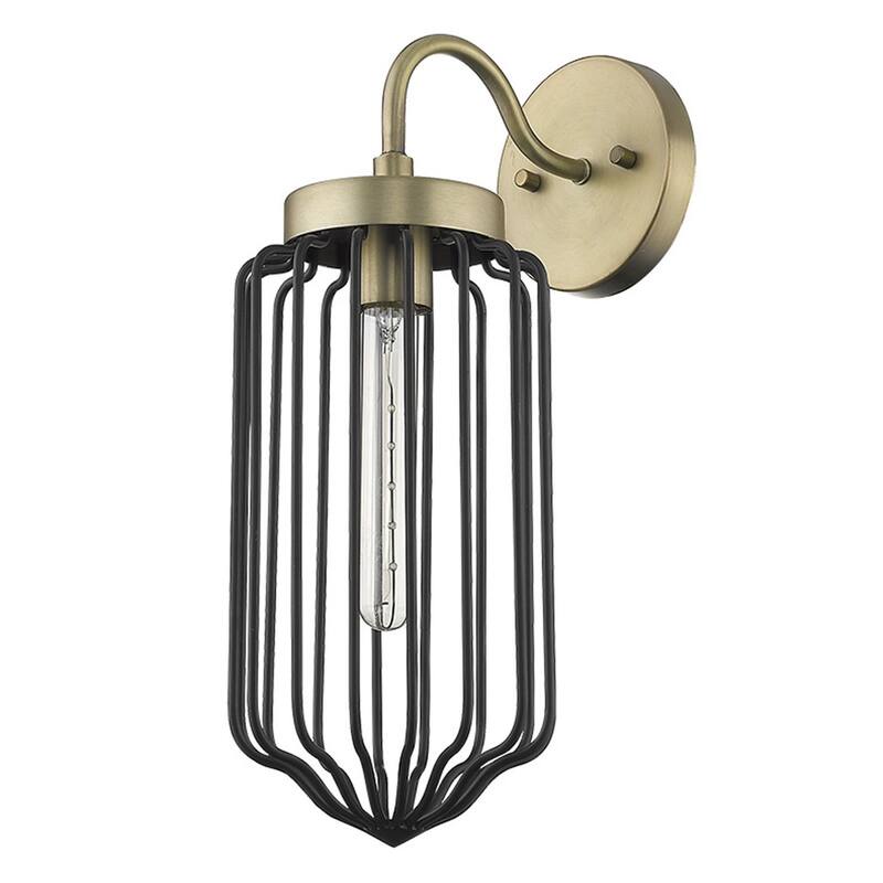Modern Gold and Black Wall Sconce with Metal Cage Shade and Hardwired Light Fixture E26 Base - 17" H x 6.25" W x 9" D