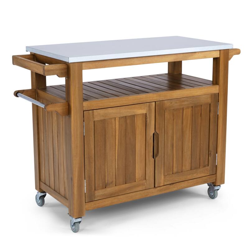 Maho Golden Teak Outdoor Barbeque Cart by homestyles - Serving Cart - Stainless Steel - Golden Teak