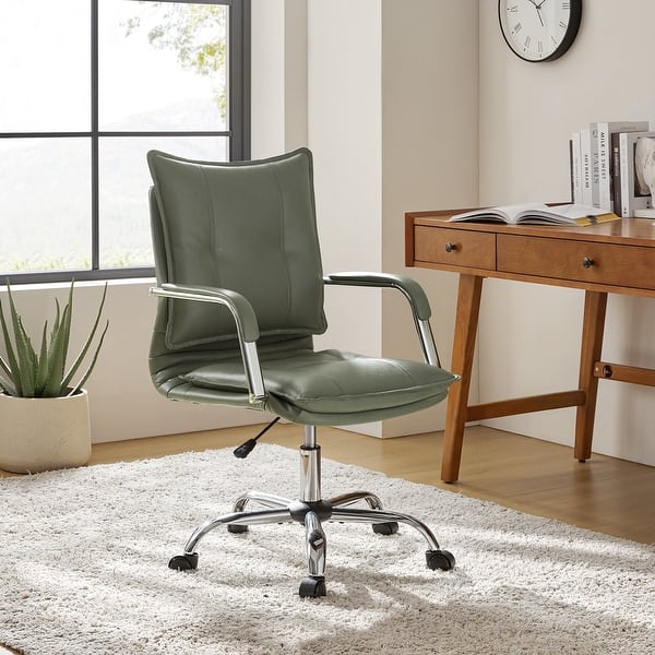slide 2 of 16, Zarina Modern Faux Leather Swivel Office Chair Desk Chair with Wheels Height-adjustable by HULALA HOME Sage with Silver Base