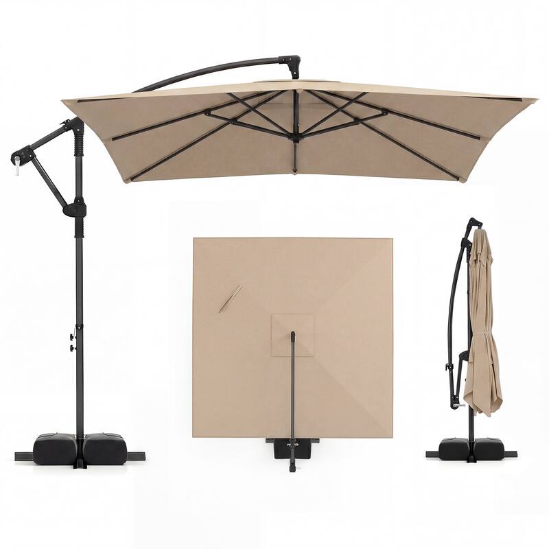 Gymax 8 x 8 FT Offset Cantilever Patio UmbrellaSquare Hanging Outdoor - Brown