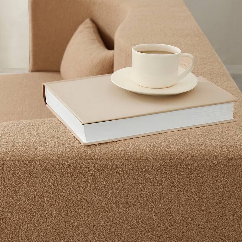 Modern 2-Seater Sofa 2-in-1 Folding Sofa Bed with 2 Pillows Soft Teddy Fabric, for Small Living Room, Dorm, RV