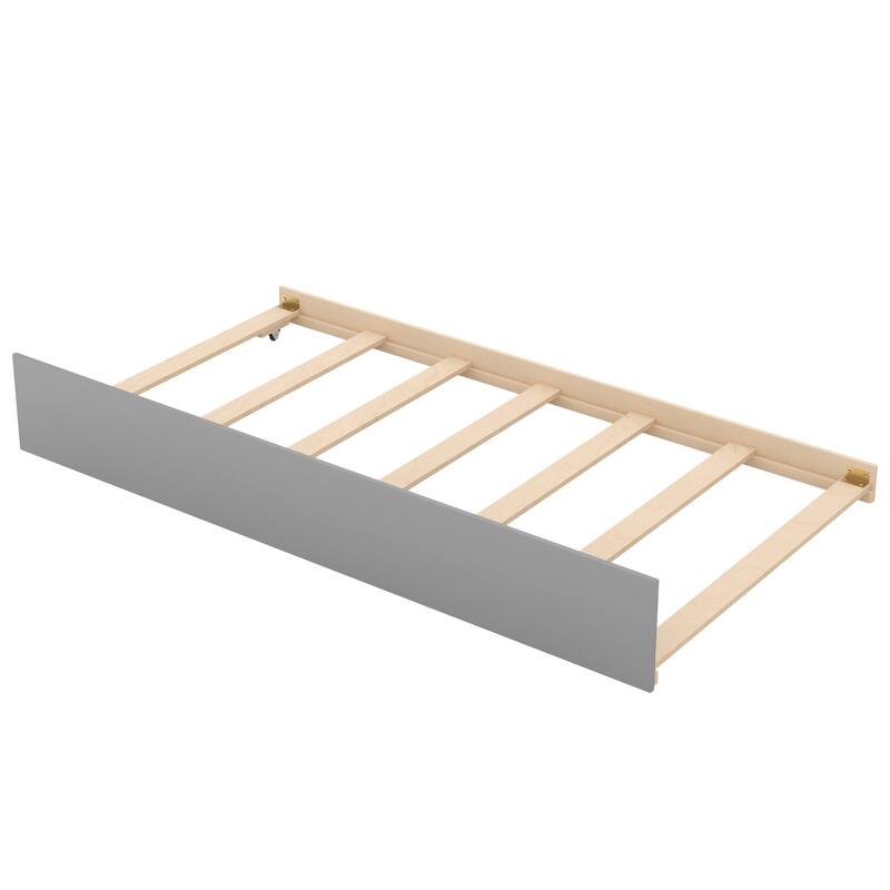 Twin Over Twin Bunk Bed with Trundle and Storage, Gray