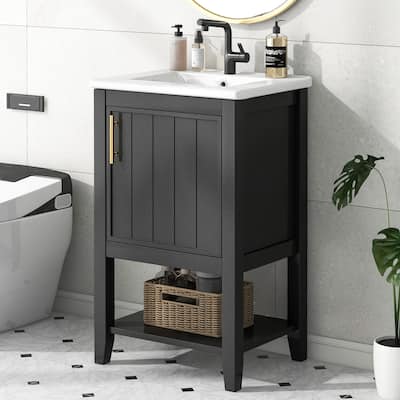 Roomfitters 20" Bathroom Vanity with Sink Soft Closing Door Storage Rack and Open Shelf Compact Modern Design