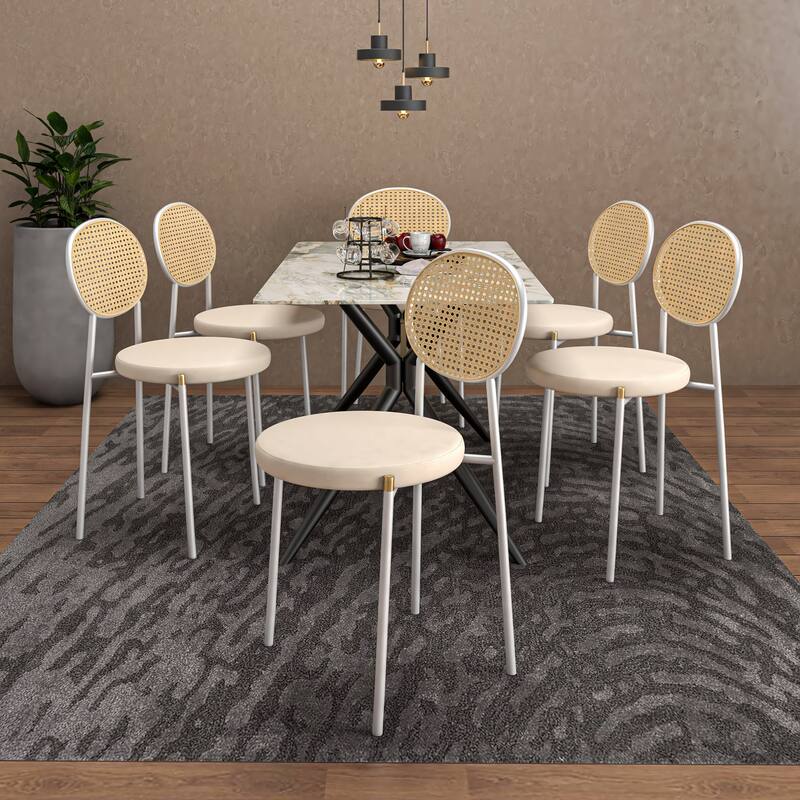 LeisureMod Euston Set of 4 Velvet Modern Dining Chair - Wicker Back Accent Chair for Home Living Room & Kitchen