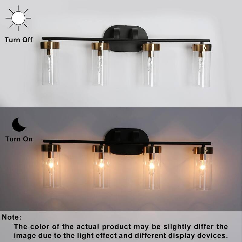 Modern Black Gold 1/2/3/4-Light Linear Bathroom Vanity Light Glass Wall Sconce