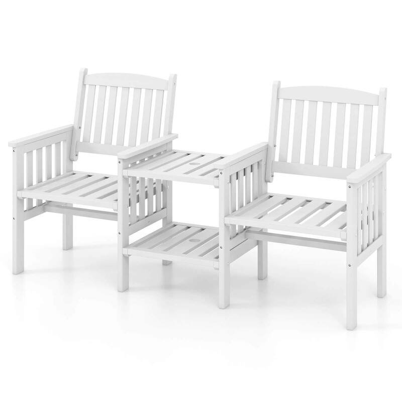 Costway Outdoor Fir Wood Loveseat with 2-Tier Side Table and 1.96" - See Details