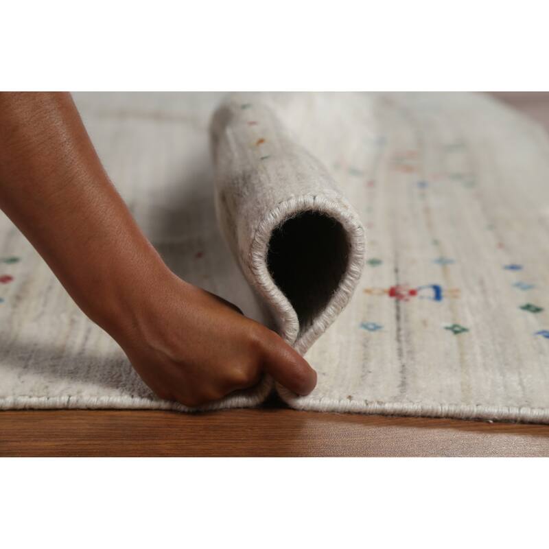 Hand Knotted Oriental 100% Wool Carpet Tribal Tribal Beige & Ivories Gabbeh Area Rug - 9' 11'' X 8' 1''