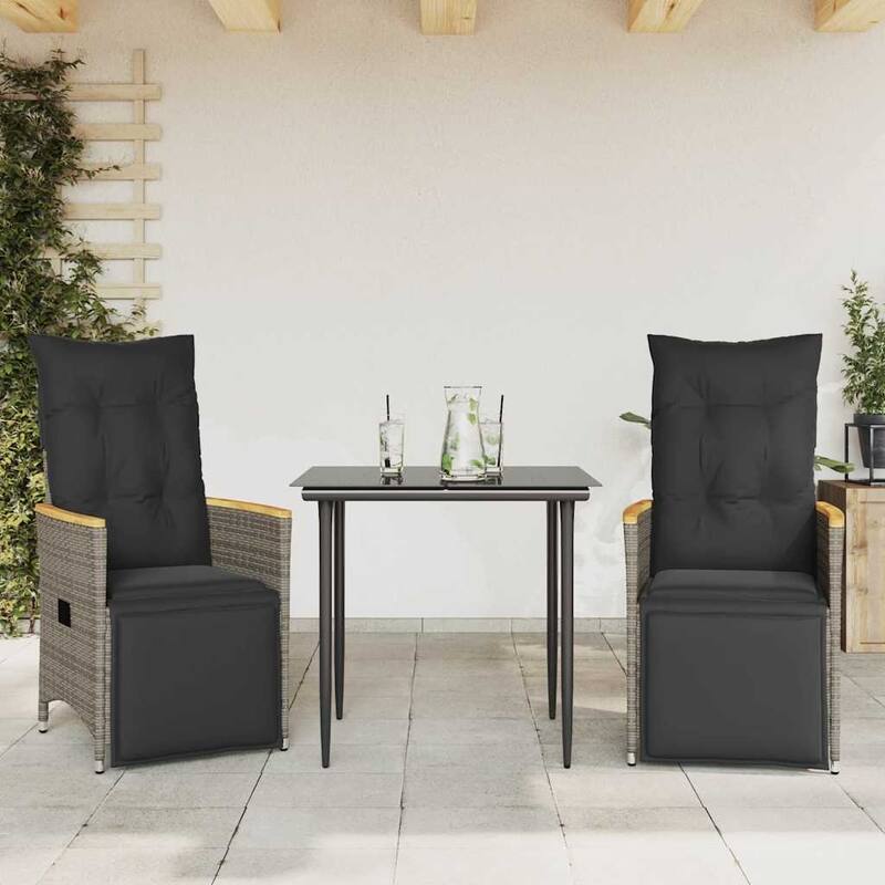 vidaXL Reclining Patio Chairs with Cushions Armchair Outdoor Seating Poly Rattan - 23.2 x 22.0 x 36.2