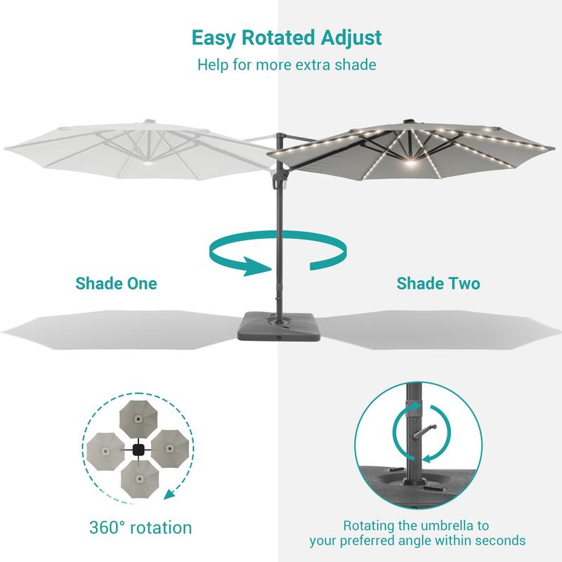 BONOSUKI 11FT LED Cantilever Patio Umbrella Angle Adjustment With Base