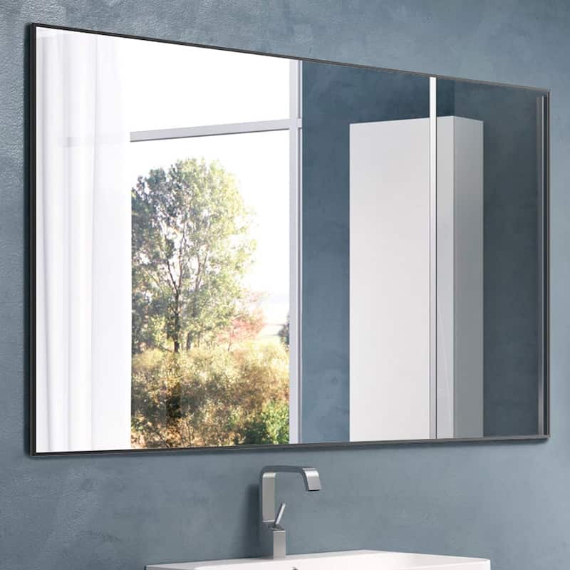 Modern Black Bathroom Mirror with Aluminum Frame - Silver