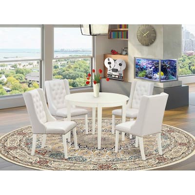 5-Piece Linen white Solid Wood Top - Button Tufted Dining Room Set - Seats 4