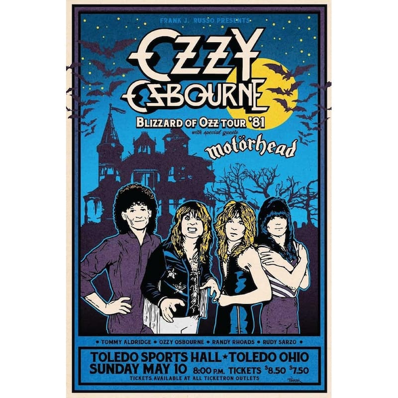 Ozzy Ozbourne Blizzard of OZZ Tour Art Poster - 24 x 36 Inch