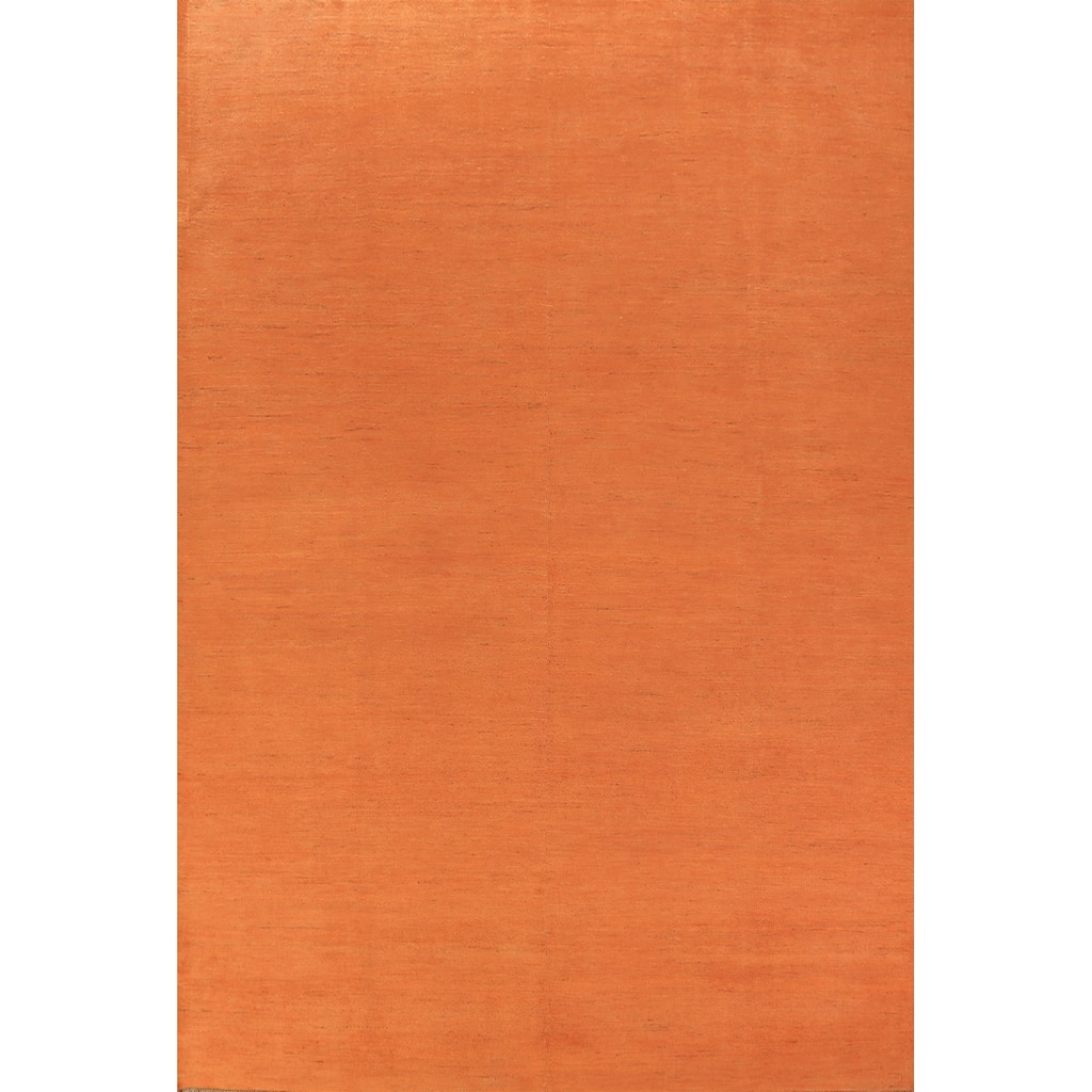 Orange Gabbeh Modern Area Rug Hand-Knotted Solid Wool Carpet - 6'8" x 9'7"